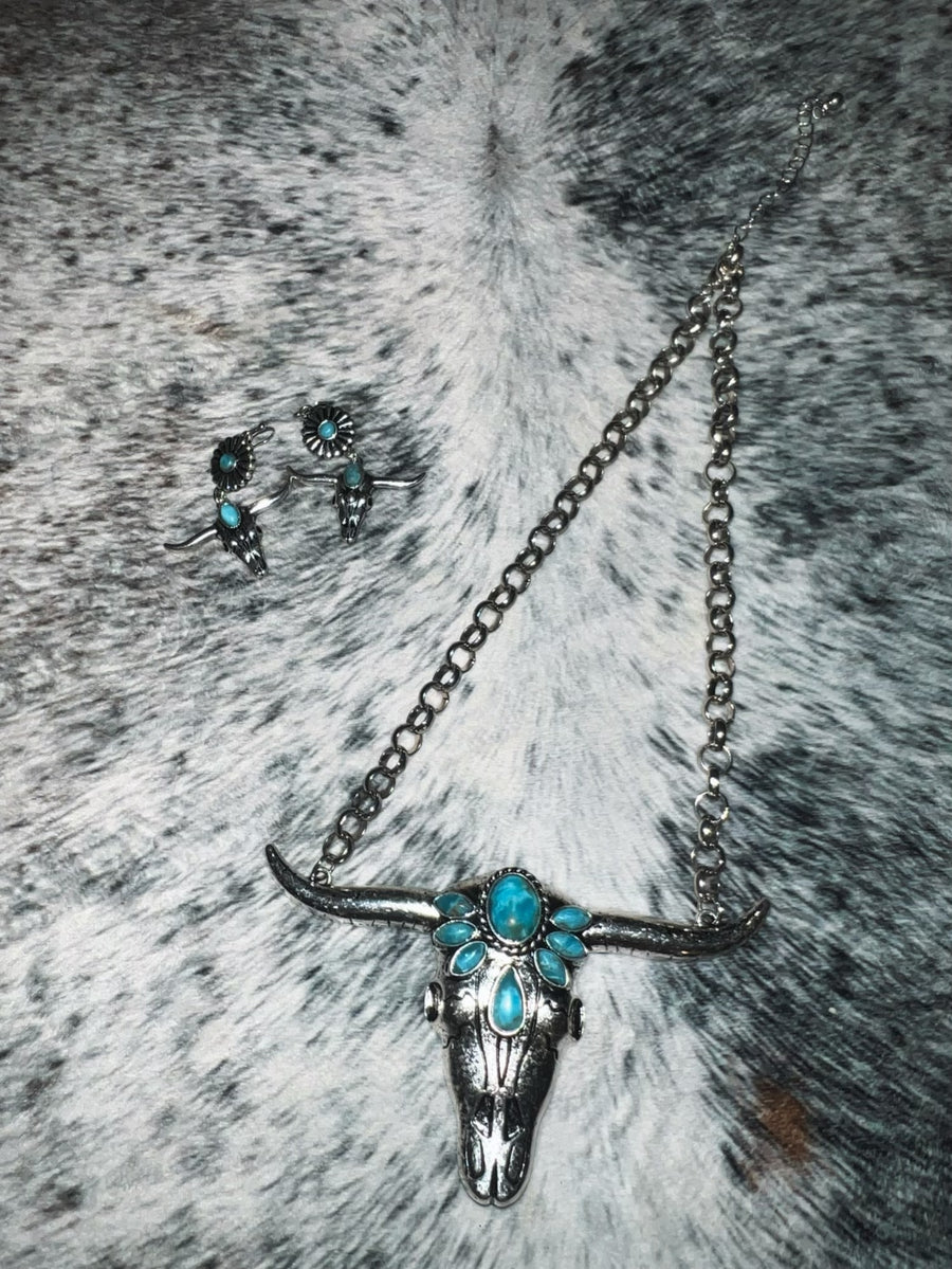 Turquoise Bull Necklace+Earring set