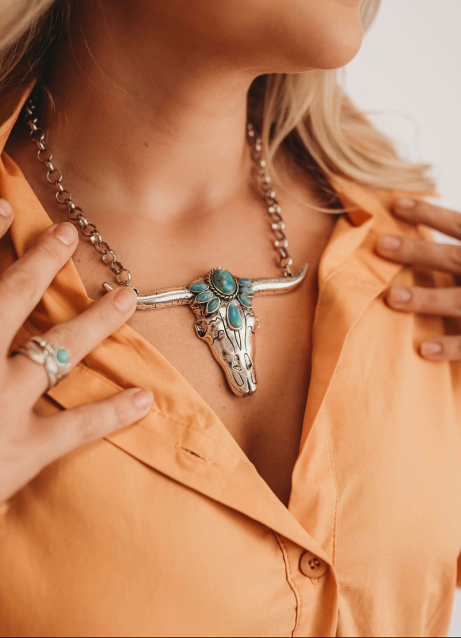 Turquoise Bull Necklace+Earring set